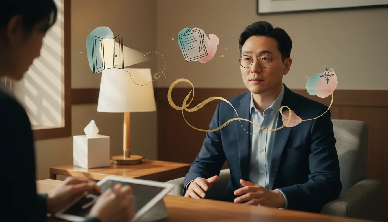 First ADHD evaluation with a clinician in an office.