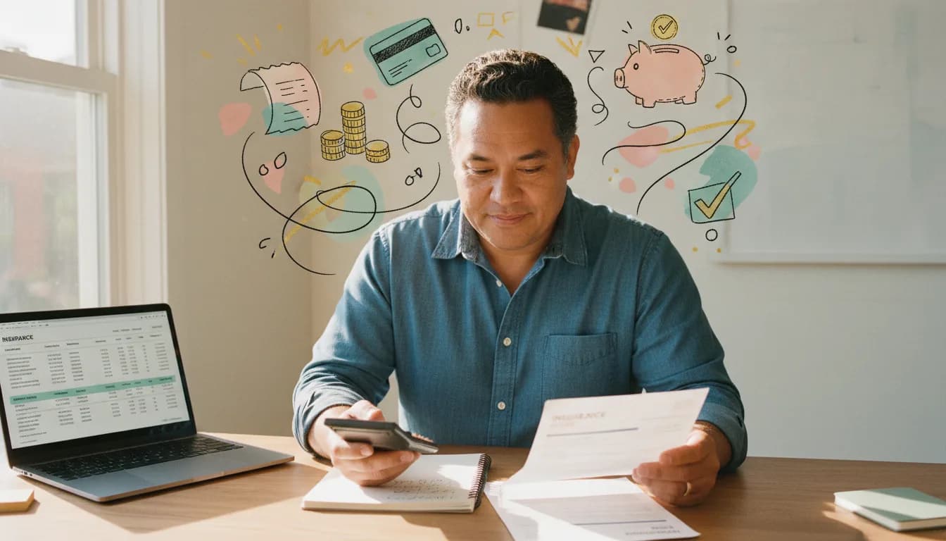 Adult comparing ADHD evaluation prices on a laptop, with insurance card, calculator, and a provider directory open alongside a notebook of questions.