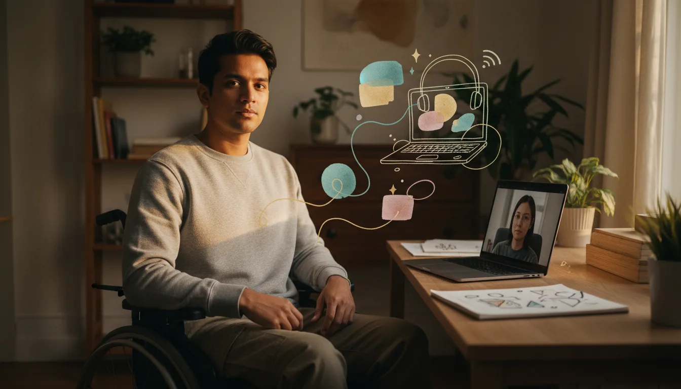 Adult on a laptop video call with a licensed clinician who is holding a clipboard and walking through an ADHD structured clinical interview remotely.