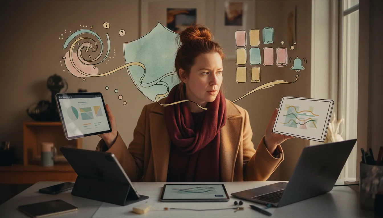 ADHD and technology: three screens open at once.