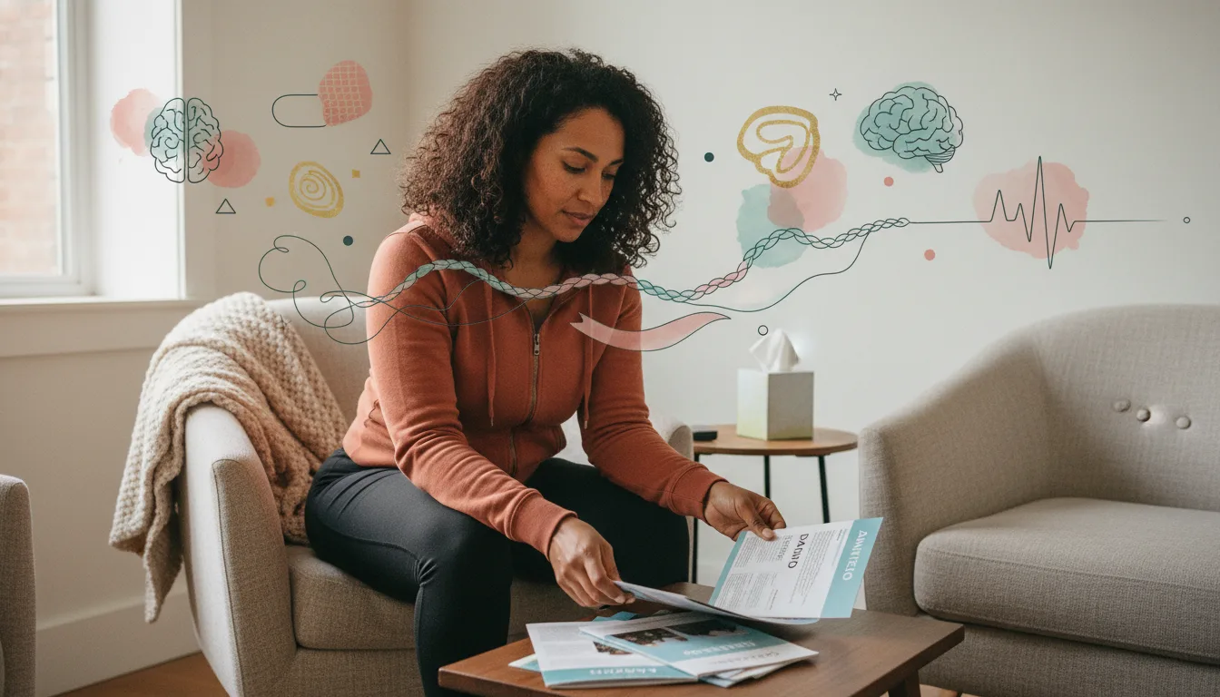 ADHD comorbidities: anxiety and depression brochures on a table.