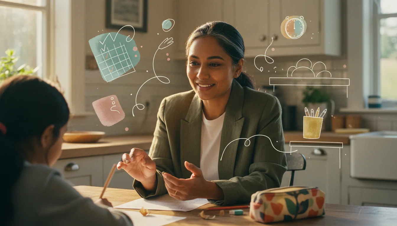 ADHD in children: fidgeting child with unfinished homework.