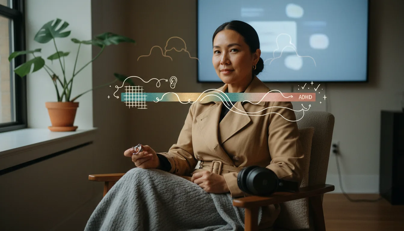 ADHD and autism overlap: weighted blanket, headphones, fidget.