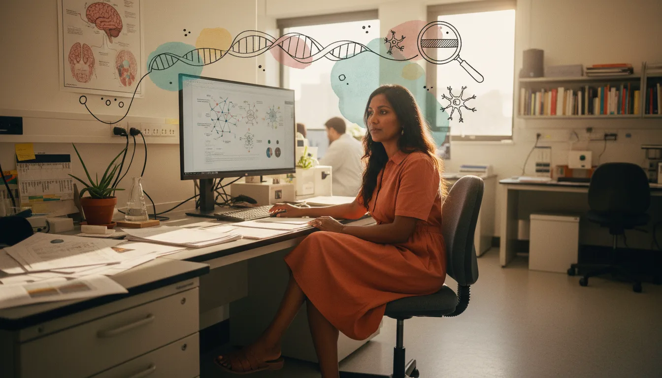 ADHD gene research: studying pathway data on a lab monitor.